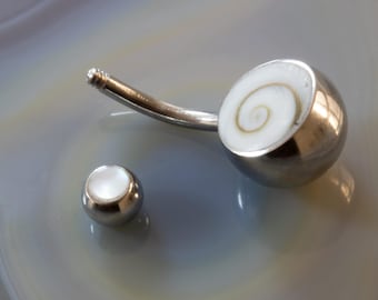 Navel Piercing Shiva Eye and Mother Of Pearl I Belly Piercing Surgical Steel, Belly Button Jewelry