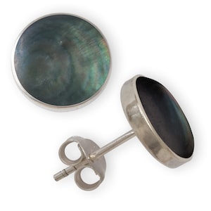 925 Silver Ladies Stud Earrings with Pearl Oyster Shell Inlay, Small Silver Earrings