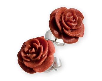 Small Rose Stud Earrings Wooden Earrings Rose Flower Ear Studs