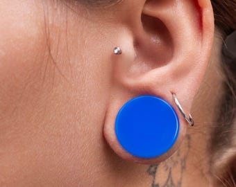 Blauer Schlichter Silikon Flesh- Plug Ohr Single oder Paar