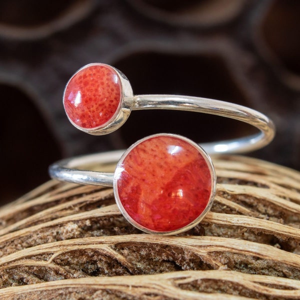 Anillo estrecho de plata 925 con aspecto de coral, anillo de plata con piedra roja
