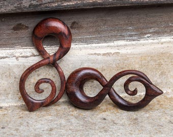 Wooden Earrings Twist Expander, Brown Wooden Ear Gauges,  Ear Stretcher, Ear Weigths light