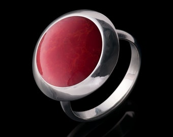 Silberring in Koralle Optik Offener Silber Ring mit Stein rot