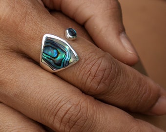 Sterling Silver Ring with Paua Shell Abalone Gemstone Ring