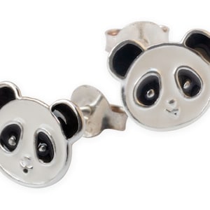 925 Silver Earrings Panda Bear  , Ear Studs for Girls , Tiny Stud Earrings Animal Lover