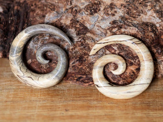 Organic Hand Carved Teak Wood Long Tail Super Ear Spirals Organic Hand Carved Teak Wood Long Tail Super Ear Spirals
