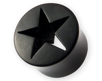 Flesh Tunnel Plug schwarzer Stern Cut Out Star Plugs aus Horn