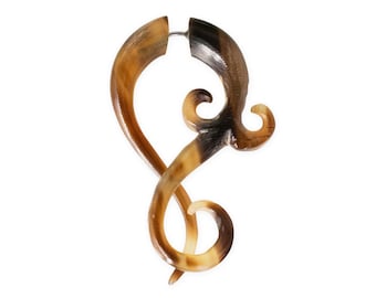 1 Pair Horn Fake Gauge Earrings Piercing Spirale golden brown Twister Earrings