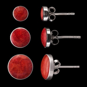 Silver Stud Earrings Coral Optic, Tiny Stud Earrings, Silver Earrings with Red Stone