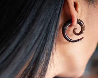 Fake Gauge Spiral Wood Piercing Wooden Earrings