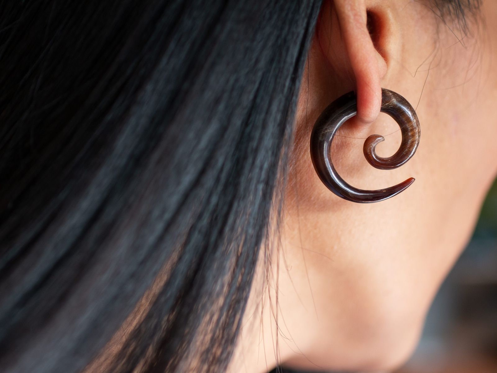Hand Carved Black Narra Wood Tribal Fake Super Ear Spiral Hand Carved Black Narra Wood Tribal Fake Super Ear Spiral