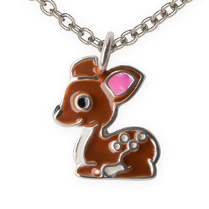 925 Sterling Silver Deer Bambi Pendant - Animal Necklace for Kids