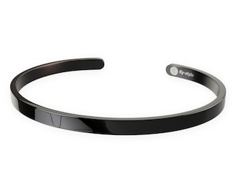 Black Stainless Steel Cuff Bracelet for Men & Women | 4mm or 6mm Open Bangle | Minimalist Black Bracelet | Gift Box Included