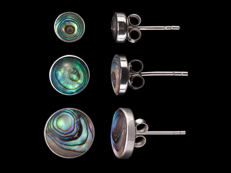 925 zilveren oorknopjes met paua schelp inleg abalone oorbellen zilveren oorbellen afbeelding 2