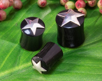 Tapones para la oreja con forma de cuerno y estrella, hechos de plata 925, túnel de carne con forma de sol.