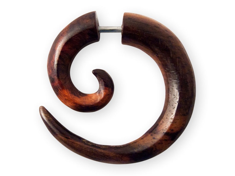 Holzohrring Fake Piercing Spirale Holz Ohrring braun Schraubohrring