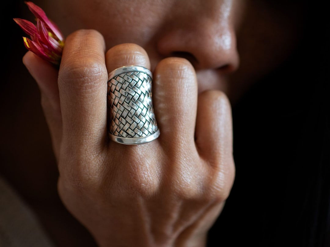 一流の品質 Silver Ring 925 Karen Hill Tribe Wide Band Ring Women Finger 10号～