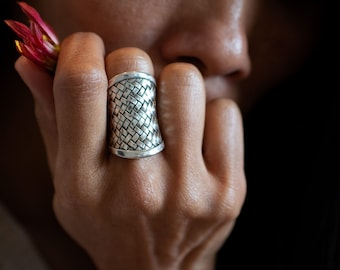 Silver Ring 925 Karen Hill Tribe Wide Band Ring Women Finger Ring Statement Ring