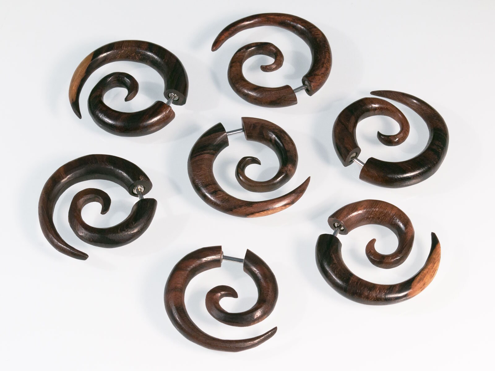 Fake Gauge Spiral Wood Piercing Wooden Earrings Etsy