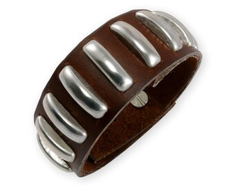 Bracciale in pelle fatto a mano per uomo – Bracciale vichingo – Bracciale borchiato, marrone