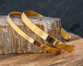 Gold Stainless Steel Cuff Bracelet for Men & Women | 4mm or 6mm PVD Gold Plated Bangle | Minimalist Open Bangle | Gift Box