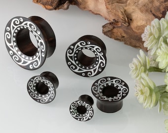 Ebenholz Flesh Tunnel Tattoo Tribal Ohr Plug Piercing Mandala Schmuck Ohrstecker bis 30mm