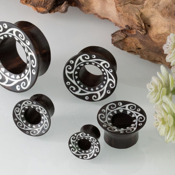 Flesh Tunnel Ebony Wood Ethno Tribal Plug Eyelet Hippie Mandala Organic Piercing Earring