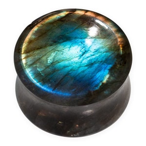 Pair Labradorite Stone Plugs - Handcrafted Organic Gemstone Plugs - Unique Natural Stone Jewelry - Real Natural Labradorite