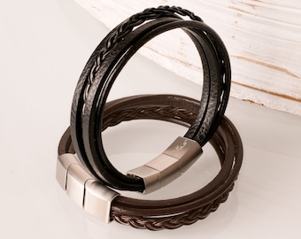 Lederarmband Männer Magnet Verschluss Wickelarmband Leder 18-25 cm Kunstleder vegan geflochten