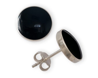 Ohrstecker Onyx 925 Silber Ohrringe schwarzes Inlay 6 , 8 und 10mm