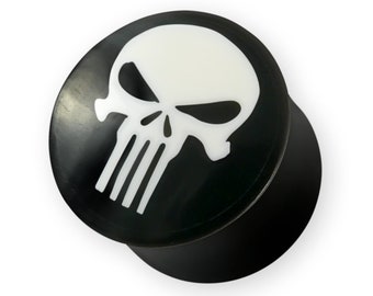 The Punisher Horn Plug with Skull Inlay Bone Ear Gauges