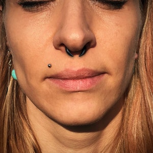 Hoefijzer septum piercing oor expander gemaakt van hoorn neuspiercing zwart afbeelding 2