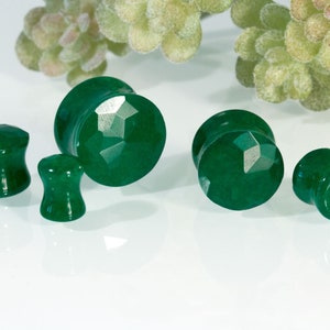 Grüne Jade Ohr Plugs Facettiert Stein Flesh Tunnel Schmuck Piercing Ear Plug