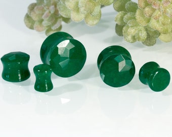 Grüne Jade Ohr Plugs Facettiert Stein Flesh Tunnel Schmuck Piercing Ear Plug