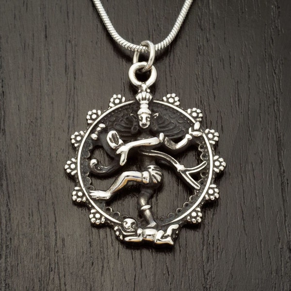 Kettenanhänger Tanzender Shiva Anhänger Nataraja aus Edelstahl Hinduismus Amulett silber