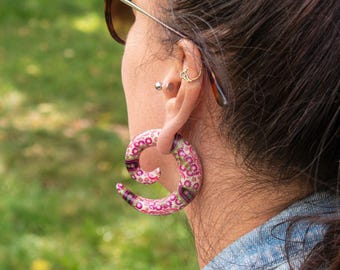 Acrylic Stretching Spirals with Paisley Pattern, Ear Gauges 4–12 mm, Acrylic Taper Spiral