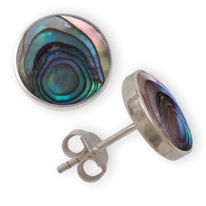 Small Ear Studs Silver Earrings with Paua Abalone Shell Inlay 6mm 8mm 10mm