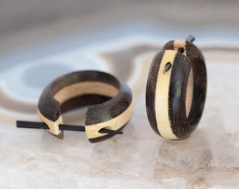 Bicolor Wooden Hoop Earrings for Women Handmade Wood Earrings