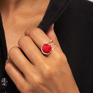Silver Ring with Red Stone adjustable Boho Ring Silver Midi Ring