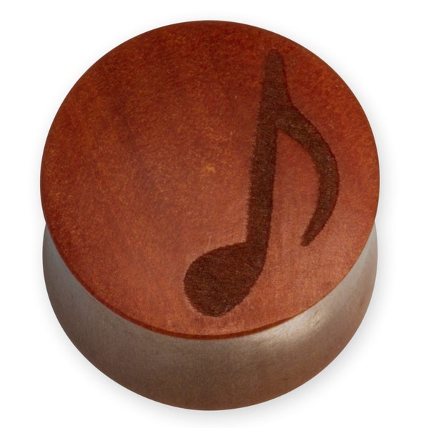 Laser Engraved Wood Plugs Musical Note- Unique Handcrafted Organic Gauges Clef