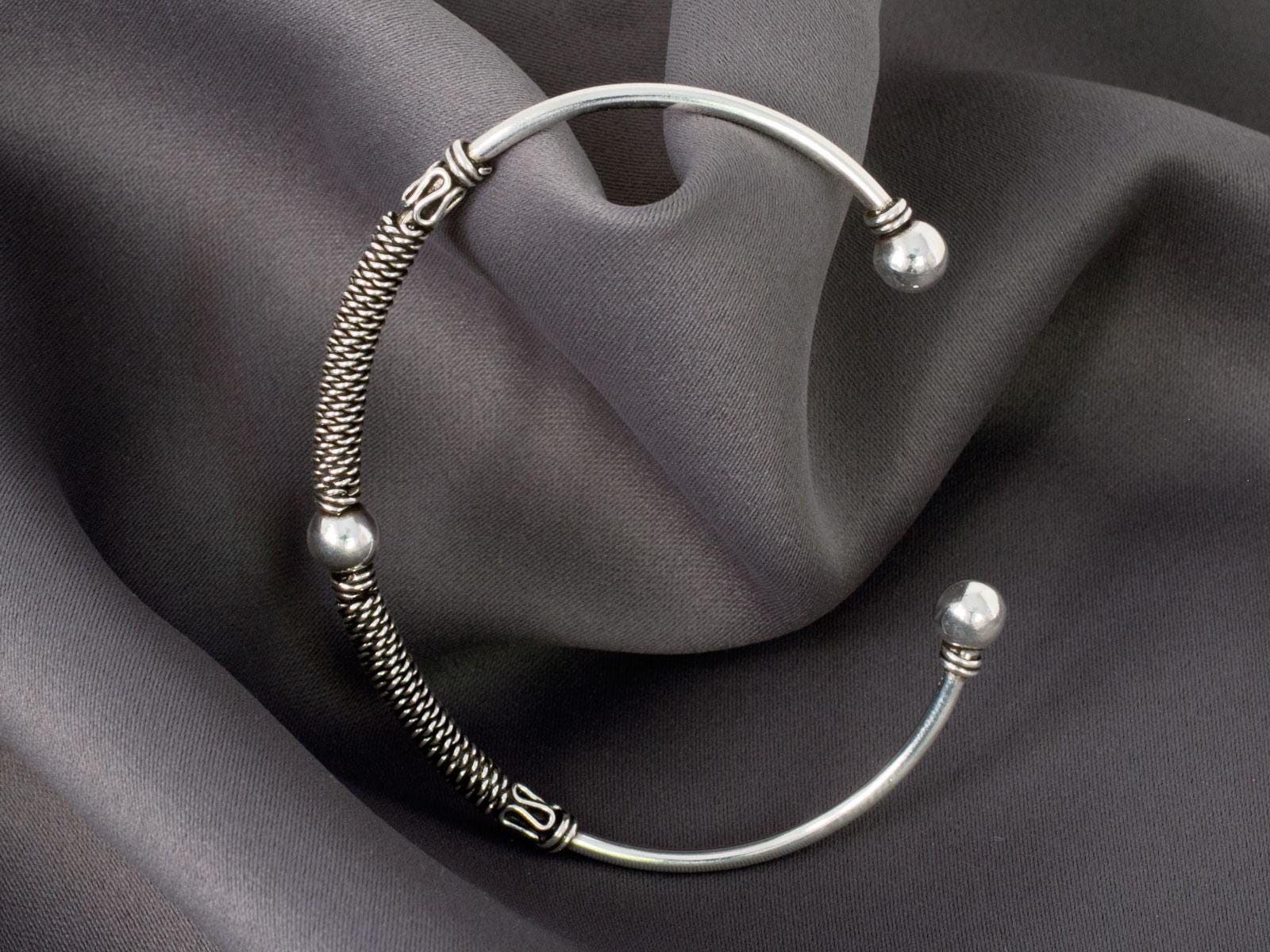 925 Silber Armreif Bali Armschmuck Armspange offen mit Flechtmuster Gothic offen