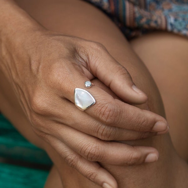 Sterling Silber-Ring Fingerring für Damen mit Perlmutt Inlay
