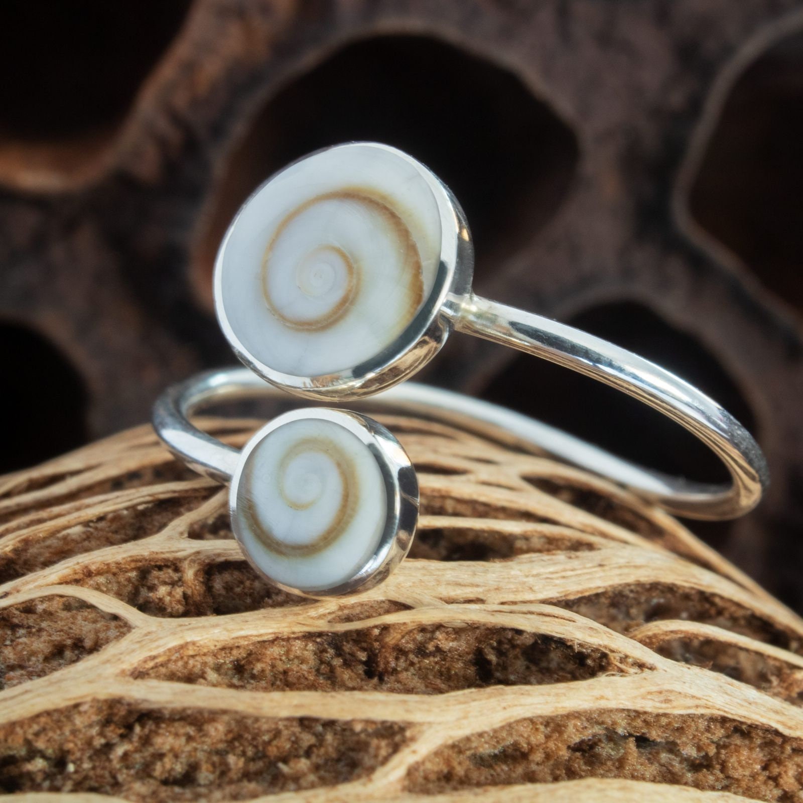 925 Sterling Silver Ring Shiva Eye Shell handmade Ring for Women adjustable