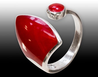 Sterling Silber Finger-Ring für Damen mit Inlay aus gemahlenem Howlith in Koralle-Optik