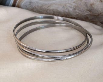 Russian Wedding Bracelet – Triple Stainless Steel Bangle Set – Minimalist Silver Bangles for Women