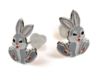 Orecchini a perno a forma di coniglio in argento sterling S925