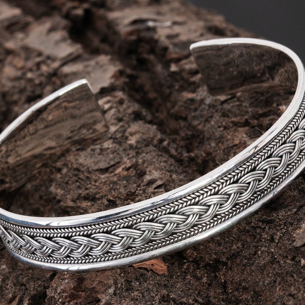 Bracelet Viking en argent 925 pour hommes, ouvert, décoré d'un motif de nœud