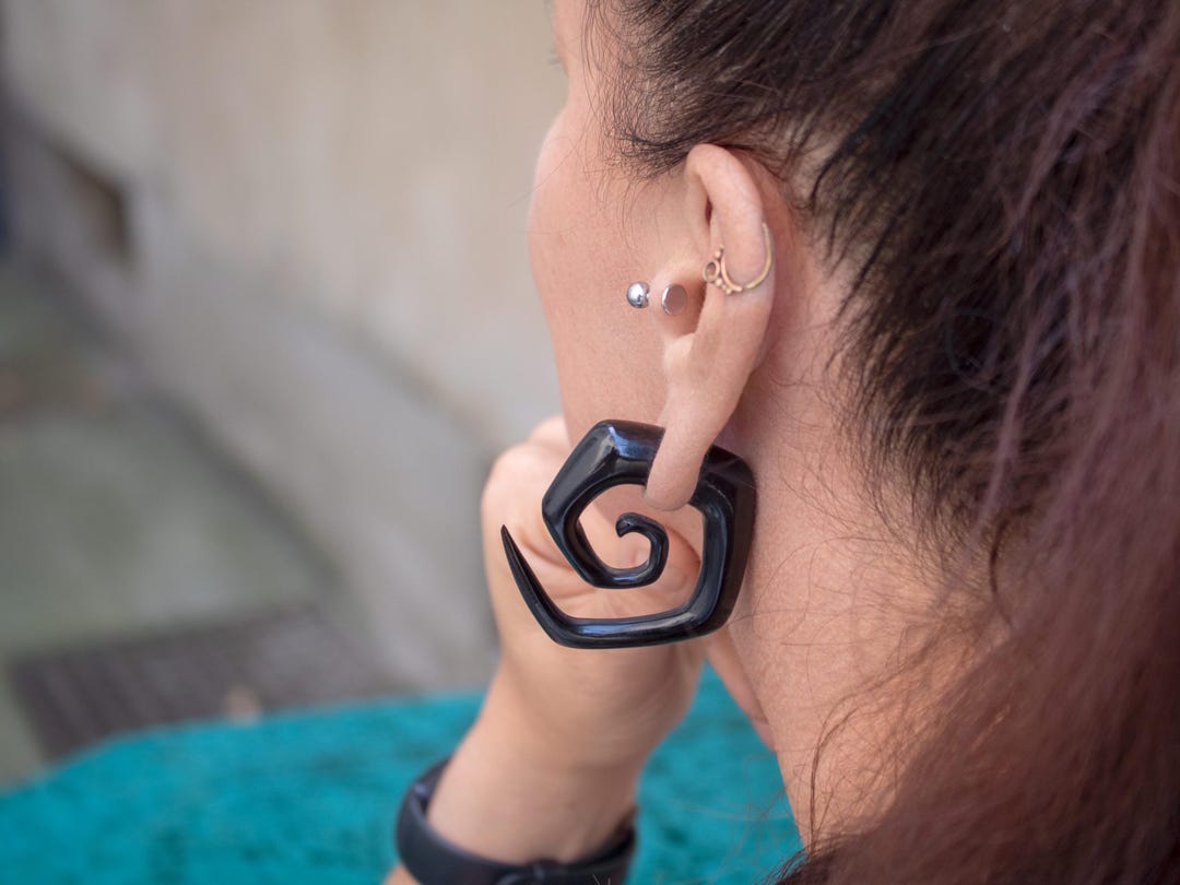 Square Horn Ear Spiral | Black Hand Carved Taper | Organic Ear Expander ...