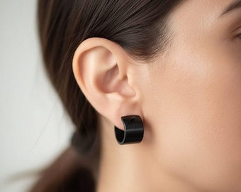 Black Horn Hoop Earrings | Wide Handmade Buffalo Horn Hoops | Minimalist Tribal Jewelry | Unisex