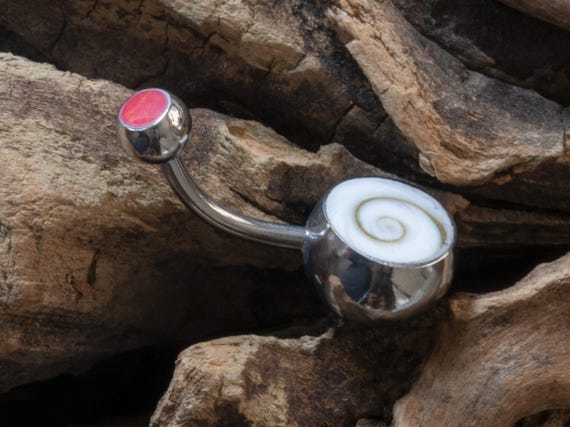 Banane De Nombril En Acier Avec Motif Oeil De Shiva - Tige 10 Mm, Boule 5 Mm - Nacre Naturelle, Acier Chirurgical - Bijou Piercing